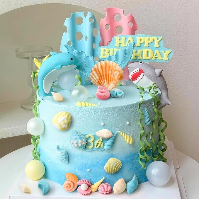 Puyeipt 3 Pcs Marine Silicone Fondant Molds, Seashell Conch Starfish Chocolate Candy Molds for Cupcake Topper, Cake Pop Decoration and Clay Craft Making