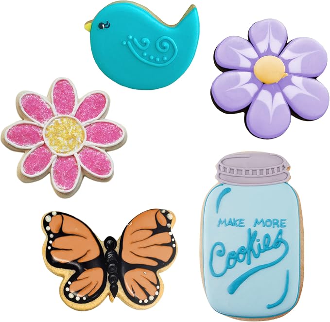 Ann Clark 5-Pc Mother's Day Flower Garden Cookie Cutter Set Made in USA, Butterfly, Bird, Flower, Daisy, Mason Jar
