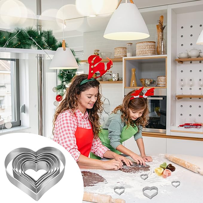 Heart Cookie Cutter Set - 6 Piece - 3 4/5", 3 1/5", 2 4/5", 2 3/5", 2 1/5", 1 4/5" - Heart Shaped Cookie Cutters, Stainless Steel Biscuit Pastry Cutters
