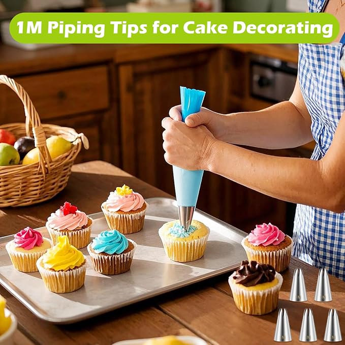 Suuker 1M Piping Tips, Stainless Steel Large Star, 5 Pieces | Seamless, Cupcake Pastry Tips, Cookie and Cake Decorating, DIY Cream