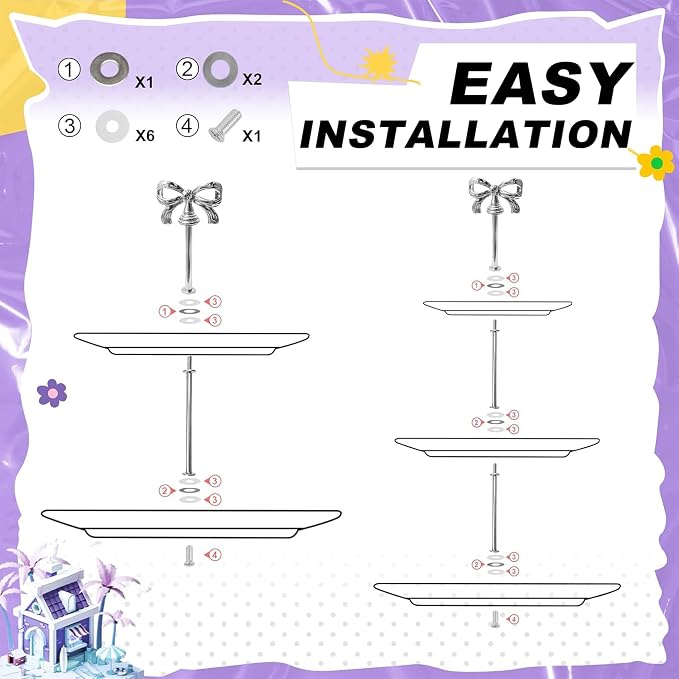 4 Set 3-Tier Cupcake Stands Hardware Handles, Metal Fruit Plate Cake Stand With Screws, Cake Stand Hardware, 3 Tier Cupcake Stands Fittings For Serving Dessert Dish Food