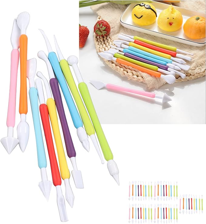 FLEXMAN ﻿45Pcs Cookie Decorating Tools Set, PP Double End Decorating Hand Sculpting Tools Kit, Colorful Fondant Modeling Tools for Cake Flower Sculpture Pottery