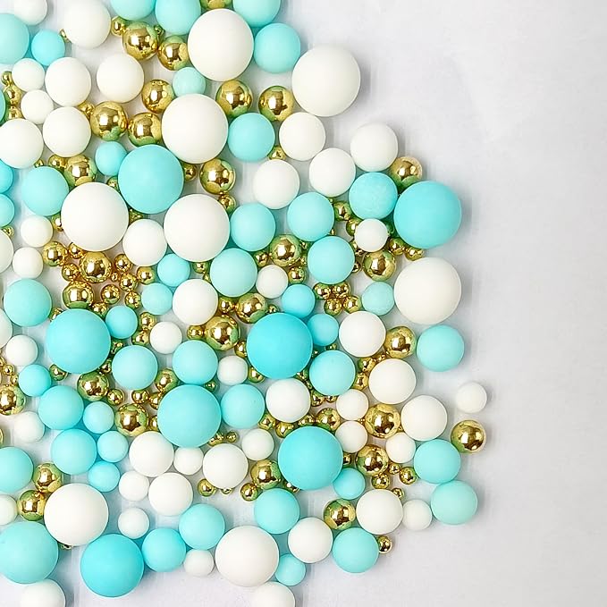 Edible Blue White and Gold Pearl Sprinkles 142g/5.01oz Mixed Color Size Pearl Sprinkles for Cake Decorating Candy Baking Decorations and Cookie Decorating for Wedding Parties Christmas
