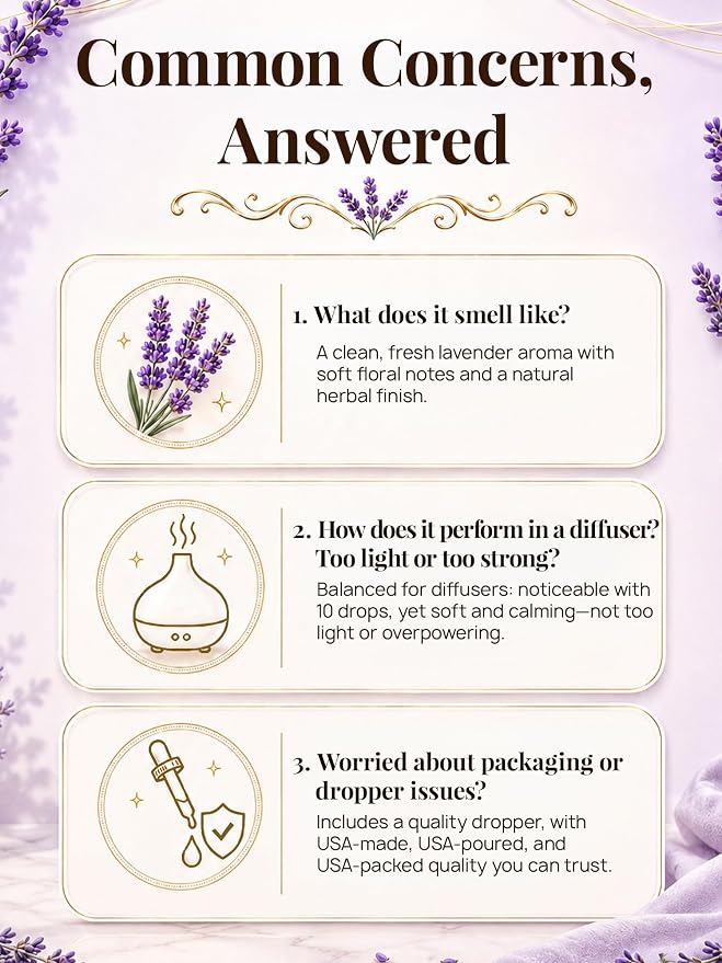 Lavender Essential Oil 4 Fl Oz | Smells like fresh lavender blooms with soft woody notes and a subtle herbal bitterness
