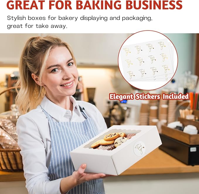 ZORRITA Pie Boxes with Window, 8" x 8" x 2.5", 20 Pack, White | Auto Pop-up, Bakery Boxes, For Chocolate Covered Strawberry, Cookies, Treats, Pastry, Donuts, Muffins