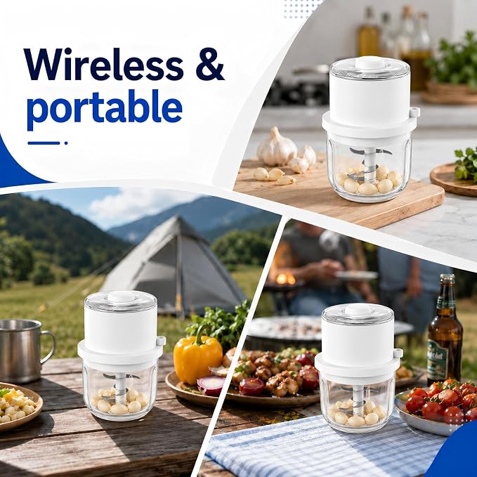 Electric Garlic Chopper,350ML Mini Food Processor,Thick Glass Bowl Mini Chopper,Portable Vegetable Chopper with Upgraded 6 Stainless Steel Blades,Onion Mincer Grinder for Garlic,Chili,Ginger,Nuts