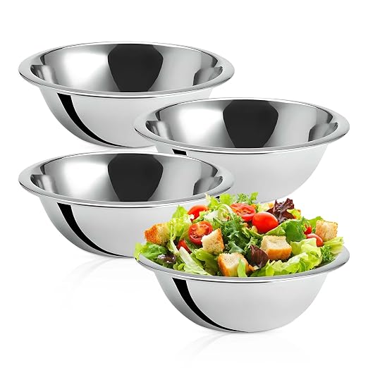 OCS Parts 1.5 Quart Mixing Bowls | Set of 4 | 8-Inch Stainless Steel Professional Grade Flat Base Mixing Bowls for Home and Commercial Kitchens | Dishwasher Safe