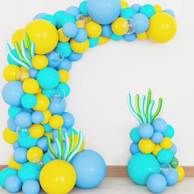 KatchOn, Huge Blue Teal Yellow Balloons Arch Kit - Pack of 117 | Sponge Birthday Decorations, Ocean Themed Party Balloons Arch Kit | Beach Party Decorations, Under The Sea Party, Summer Birthday