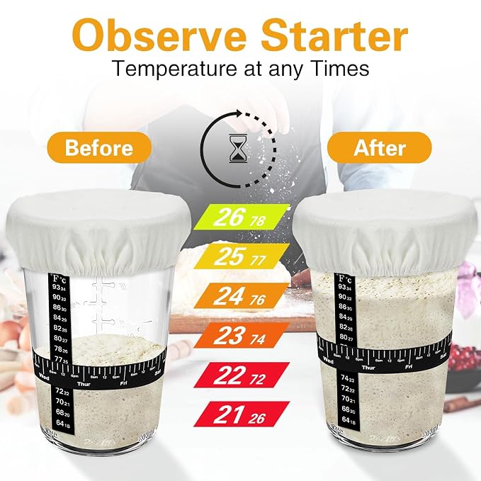 Sourdough Starter Jar, Sourdough Jar Wide Mouth, Sourdough Starter Kit, Sourdough Starter Jars Glass Easy Fermentation, Reusable 27 oz Sourdough Bread Baking Supplies for Bakery Lover