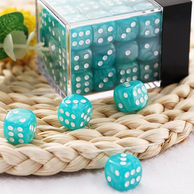 36 of Pack 12MM 6 Sided Dice Set,Pearl Pattern Game Dice Set, 6 Sided Standard Dices for Yahtzee, Bunco or Teaching Math,with Portable Plastic Box(Light Blue Pearl)