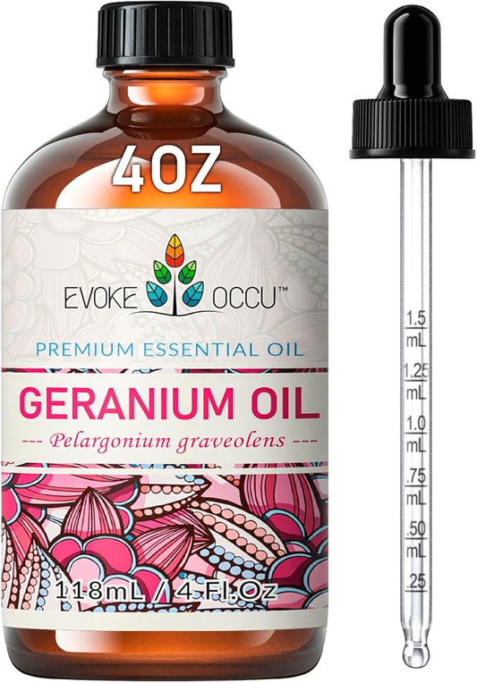 EVOKE OCCU & Geranium Essential Oil for Skin, Hair, Diffuser, Aromatherapy - 4 Fl Oz
