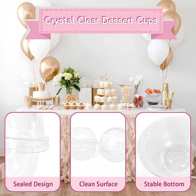 100 PCS 9 OZ Clear Dessert Cups with Dome Lids,Disposable Parfait Cups,No Hole Ice Cream Cups with Sporks for Dips and Veggies,Cupcake,Parfait,Pudding,Iced Cold Drinks,Snacks,Fruits,Bakeries,Ice Cream