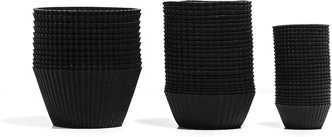 The Silicone Kitchen Reusable Silicone Baking Cups Gift Set Bundle, 24 Regular, 12 Jumbo, 24 Mini, Matte Black