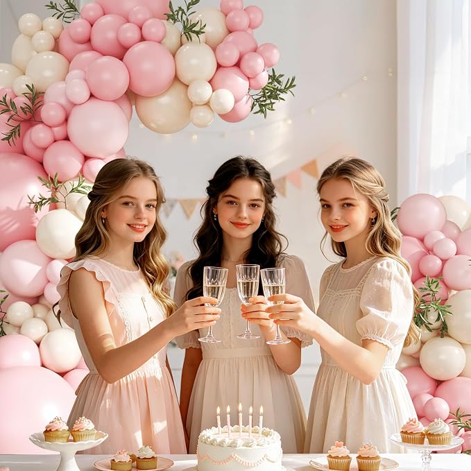 Pink Balloon Arch Kit 124Pcs Pink and White Balloon Arch Garland Kit Pastel Light Pink Sand White Balloons for Baby Shower Wedding Bridal Shower Anniversary Birthday Party Decorations