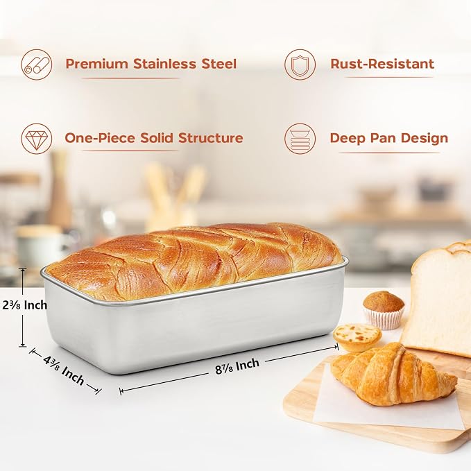 Onader 6 Pack Loaf Pans for Baking Bread, 9 x 5 Inch Stainless Steel Deep Meatloaf Toast Baking Pan Set