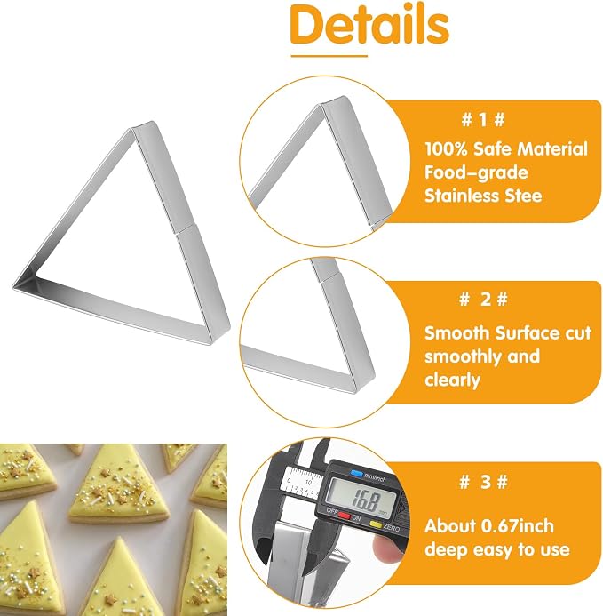 5 Pcs Triangle Cookie Cutter Set, Stainless Steel Triangle Cookie Cutter | Fondant Biscuit Sandwich Cheese Cutter TriangleShapes Molds Pastry Mold Bakeware Tools