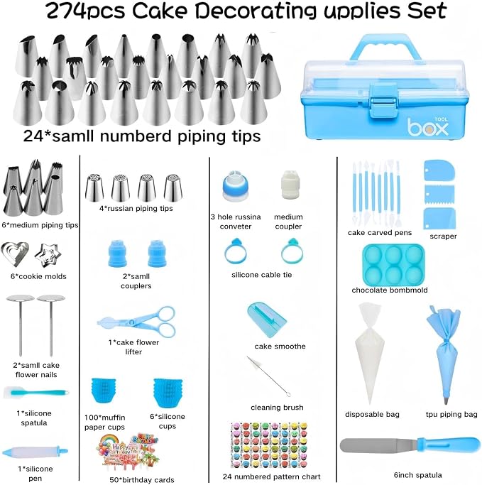 Cake Decorating Tools Supplies Kit: 274pcs Baking Accessories with Storage Case - Piping Bags and Icing Tips Set - Cupcake Cookie Frosting Fondant Bakery Set for Adults Beginners or Professional