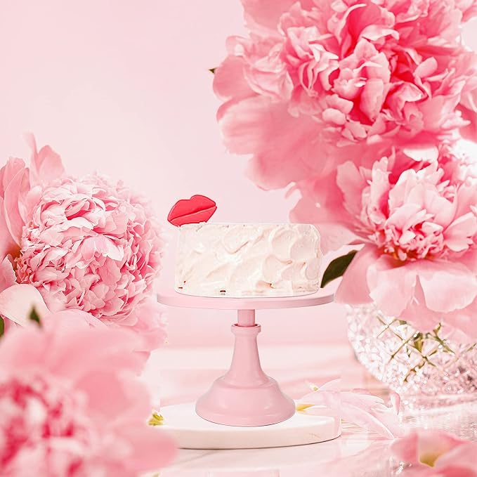 Set of 3 Pieces Cake Stands Iron Cake Holder Dessert Display Plate Serving Tray for Baby Shower Wedding Birthday Party (Pink)