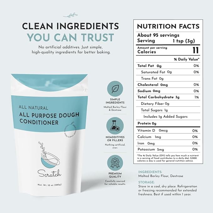 All Natural Professional Dough Conditioner (20° Lintner), 10 oz | Clean Label Dough Enhancer | 100% Natural Ingredients | Better Rise, Texture & Shelf Life
