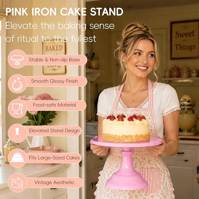 Three-piece Cake Stand Set, Metal Round Trays, 8-inch, 10-inch, and 12-inch, for Dessert Table displays; Perfect for Christmas, Thanksgiving, Birthdays, Weddings, and Other Celebrations(Pink)