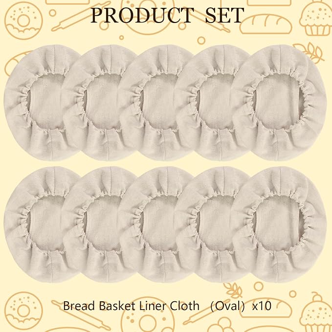 10 PC Oval Bread Proofing Cloth Covers – 10" Reusable Banneton Liners for Oval Sourdough Baskets – Natural Unbleached Cotton Dough Covers for Fermentation – Fits Most 10" Banneton Baskets
