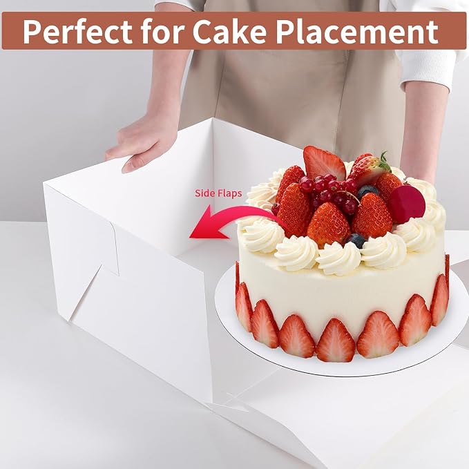 16pcs 12x12x8 Inches Cake Boxes,8pcs White Bakery Boxes with Window and 8pcs Boards,Cajas storage for 12 inch Cake box, Disposable Pie Box, Father's Day,Wedding, Birthday, Party