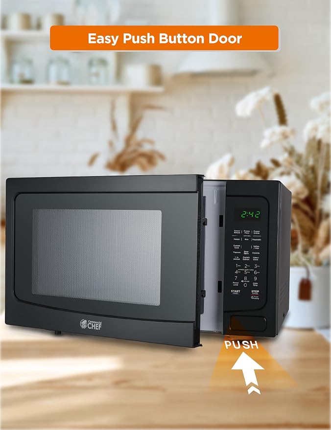 COMMERCIAL CHEF 1.6 Cubic Foot Microwave with 10 Power Levels, Small Microwave with Push Button Child Safety Lock, 1100 Watt Microwave with Digital Control Panels, Countertop Microwave & Timer, Black