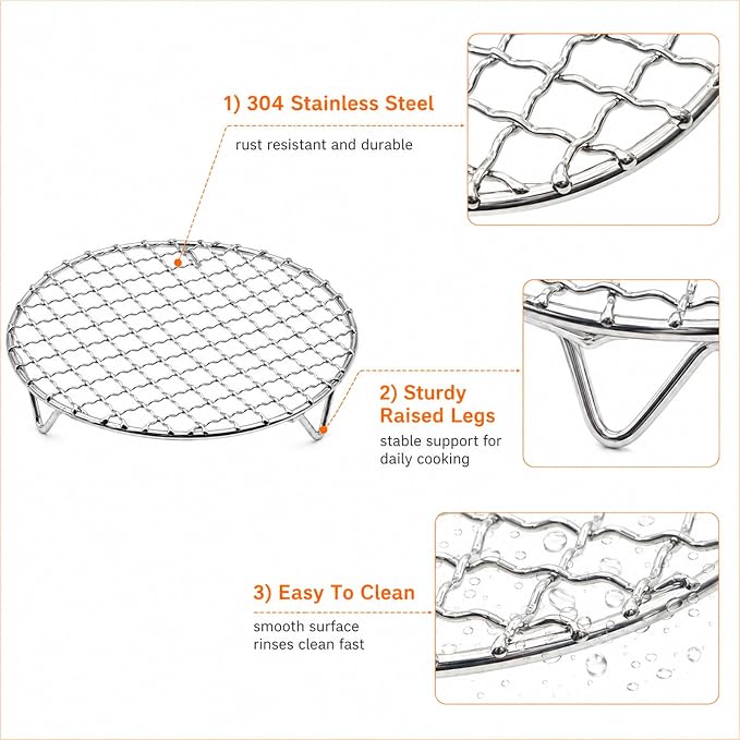 Air Fryer Rack,Wire Rack,Air Fryer Roasting Rack,Small Cooling Rackt,Cooling Rack,Wire Rack For Cooking,Compact Design,Stainless Steel,For Cooling,Steaming,Roasting And Air Frying