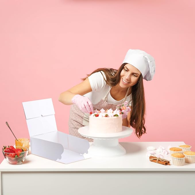 Cake Boxes 8x8x4 Inch 25 Pack with Window, 30 Bonus Sticker, Auto Popup, Extra Thick, Oil Resistant, Ideal for Cookie, Pie, Treat, Pastry, Bakery,For Home Cooker and Restaurant, White