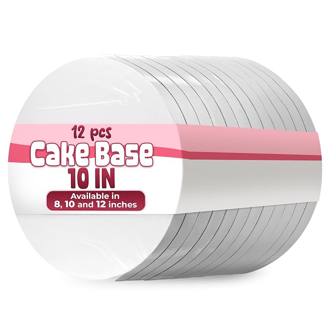 Set of 12 Cardboard Cake Drums 10 inch Round - Thick 1/2" White 10 inch Cake Board Set with Bend-Proof, Smooth Surface, Grease Resistant and Water Resistant - Suitable for Wedding Cakes up to 8"