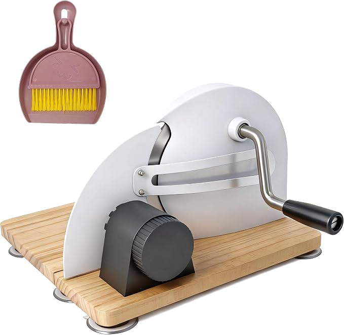 Manual Bread Slicer for Sourdough Bread, Adjustable Thickness Foldable Bread Cutter with Hand Crank, Stainless Steel Blade Bread Slicer (White, Machine)