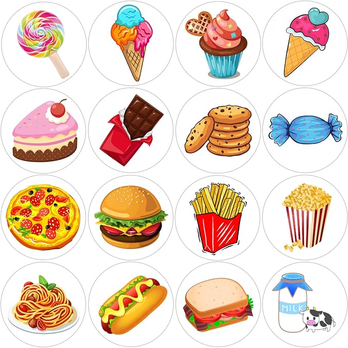 600Pcs Round Snack Stickers Roll 1.5 Inch Food Stickers for Kids Birthday Party Favors Teacher Reward Encouragement Motivational Stickers