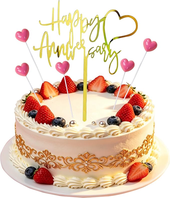 Happy Anniversary Cake Topper Happy Anniversary Cake Decorations for Party Decorations (small pink heart)