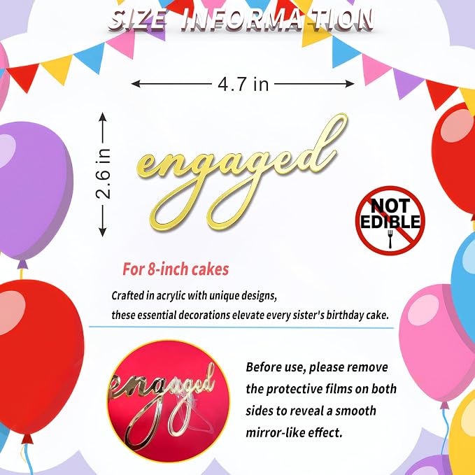 Acrylic Engaged Cake Topper – Vintage Heart Wedding Cake Decoration for Engagement Parties, Bridal Showers & Anniversaries (engaged golden)