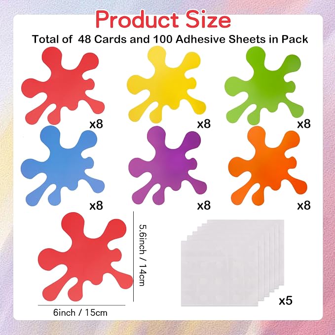 Vuzvuv 48 Pcs Colorful Paint Splatter Paper Cutouts for Art Sticker Painting Splatter Theme Birthday Party Decorations Bulletin Board Classroom Decor for School Party Supplies for Craft Wall Decor