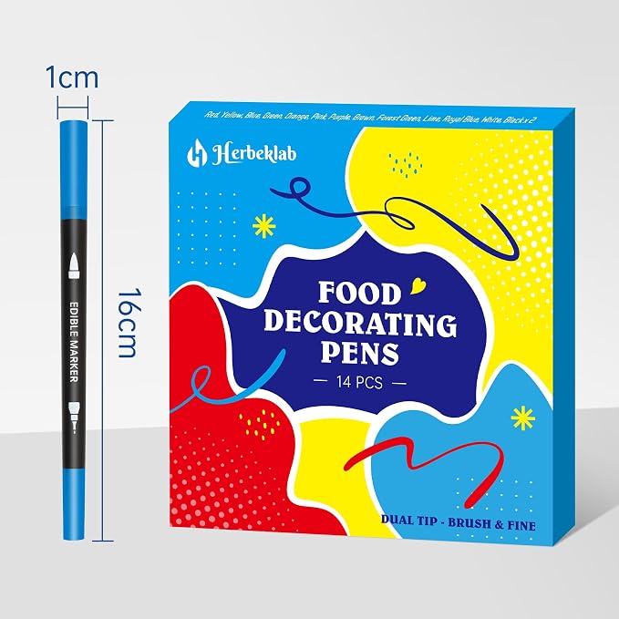Edible Markers - 14 Colors Double Sided Food Coloring Pens with Fine & Thick Tips for Cookie Decorating, Fondant, Desserts & Easter Eggs