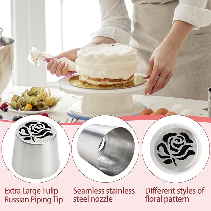 Extra Large Russian Piping Tips for Marshmallows Stainless Steel Flower Frosting Nozzles many styles Cake Decorating Baking tool for Buttercream, Cupcakes Cookies(SL35)