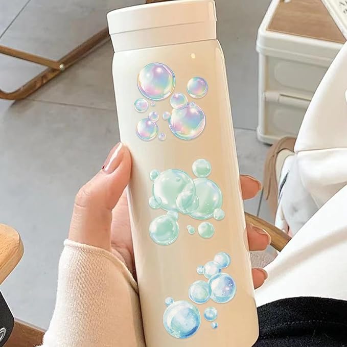 50Pcs Watercolour Dreamy Bubble Stickers for Adults Teens,PET Waterproof Rainbow Craft Bubble Stickers for Water Bottle Laptop Journaling Guitar Phone case Theme Party Favors DIY Lovers(Bubble)