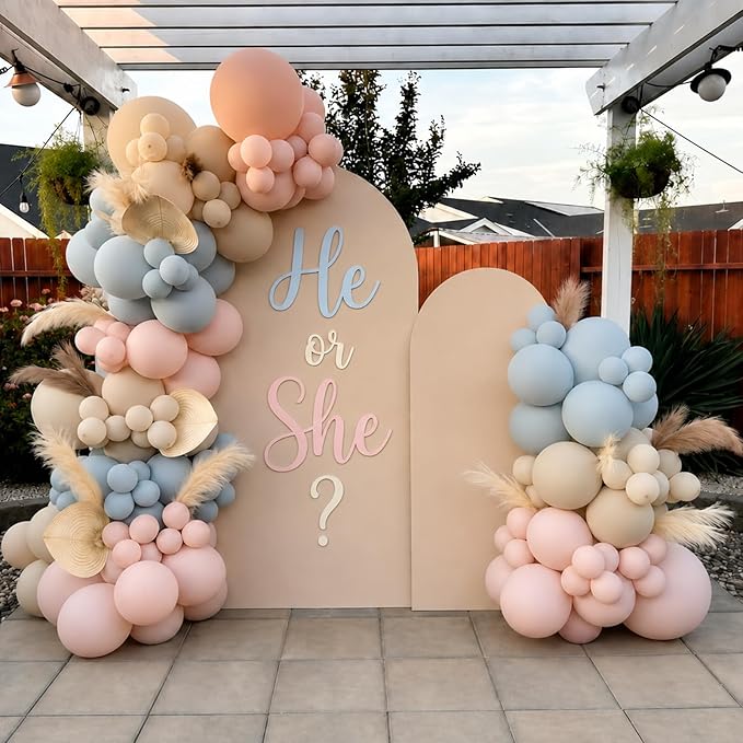 Gender Reveal Balloon Arch Kit 115Pcs Dusty Pink and Blue Balloon Garland Boho Retro Blush Peach Cream Ivory Sand White Birthday Party Balloons for Boy or Girl Baby Shower Bridal Bear Decorations