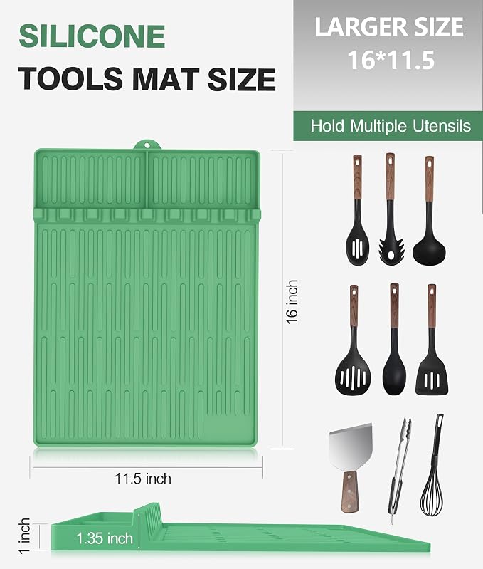 Silicone Griddle Tools Mat for Blackstone - Large Silicone Spatula Mat with Drip Pad - Griddle Mats BBQ Grill Accessories - Blackstone Griddles Accessories, Gifts for Men(Light Green)