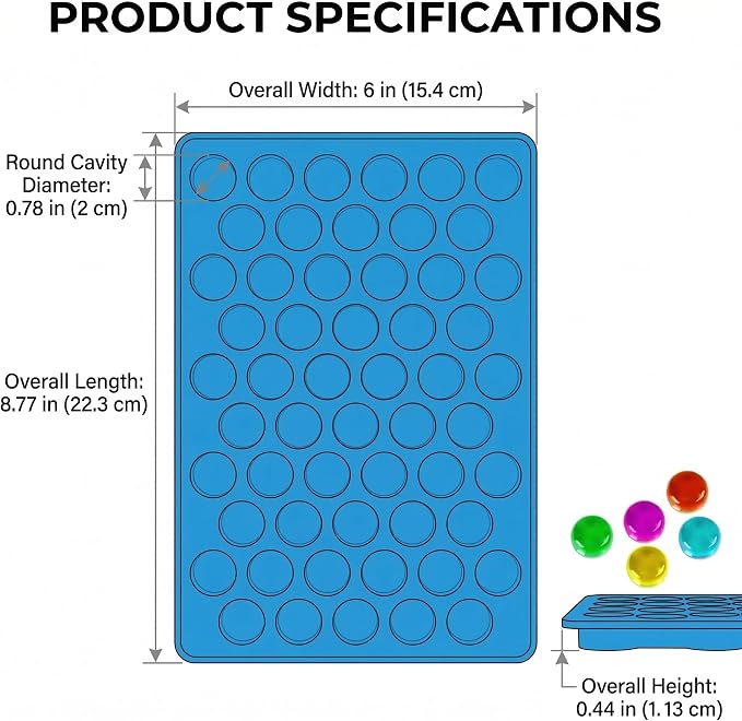 Round Silicone Candy Molds - 220 Cavity Mold Set with Droppers, 2-Pack Circle Molds for Gummies, Chocolate, Hard Candy, Caramels, Ice Cubes, BPA Free Non-Stick Baking Molds