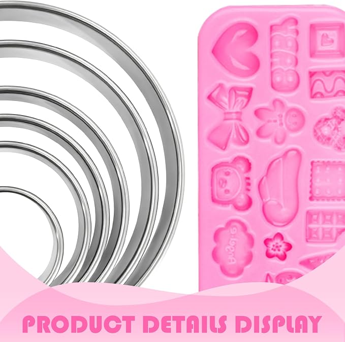 6 PCS Circle Cookie Cutter Set Donut Cutter Large Stainless Steel Round Cutters (2, 3, 3.5, 4, 5, 6 Inch) & Decorative Cookie Mold for Baking, Donuts, Biscuits, Sandwiches | Durable Easy to Clean