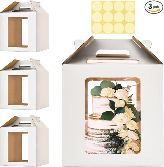 14x14x14 Inch Tall Cake Boxes for Tier Cakes,3pack Large Tiered Cake Boxes with windows, 12in 14in Sturdy Layer Cake Carrier,Disposable Cake Containers