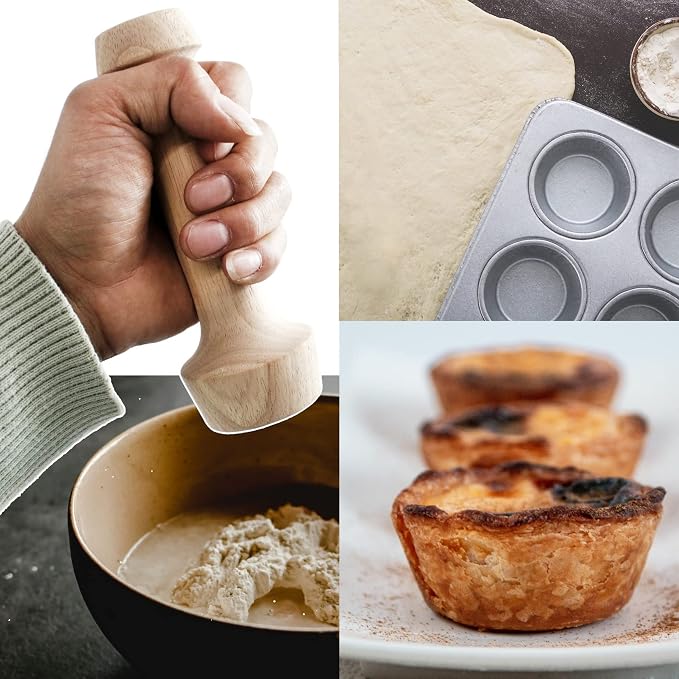 Tart Tamper Set, Wooden Molds Egg Tarts Tamper Pastry Tools for Mini Muffin Tins or Tart Pans, DIY Baking Shaping Kitchen Tool & Pastry Brush