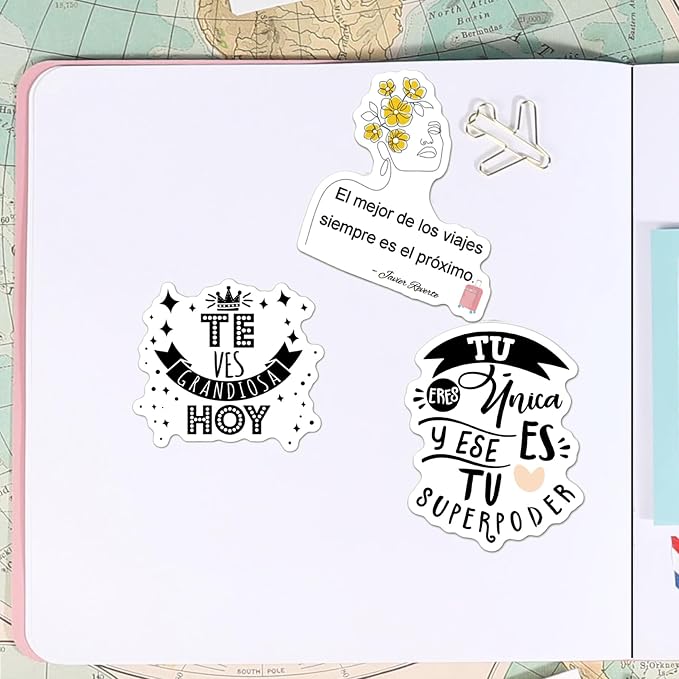 Spanish Motivational Stickers - No Duplicates - Inspirational Affirmation Decals for Teachers, Students & Classroom - Waterproof Vinyl Quotes for Water Bottles, Journals & Scrapbooks