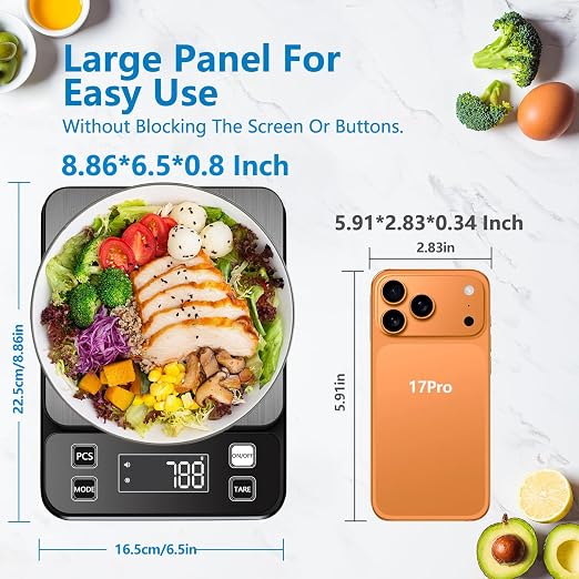 IPX7 Waterproof Food Scale 0.1g Precision Kitchen Scale, 10kg/22lb Digital Food Scale USB Rechargeable, Backlight Gram Scale Stainless Steel & Washable Digital Scale for Cooking, Baking,Weight Loss