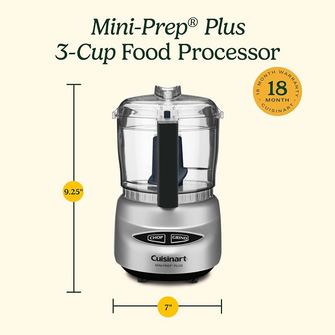 Cuisinart Mini-Prep Plus Food Processor, 24-Ounce Mini Food Processor to Chop Herbs, Vegetables, and Hard Cheese, 24-Ounce Work Bowl, Reversible Stainless Steel Blade, DLC-2ABC, Brushed Chrome/Nickel