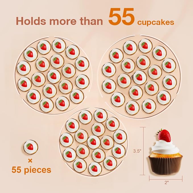 Bakzon Acrylic Cupcake Stand, Clear Dessert Dessert Table Display Set, Cupcake Tower Holder Display with Base for Wedding, Party, Baby Shower, 3 Set Round, Transparent
