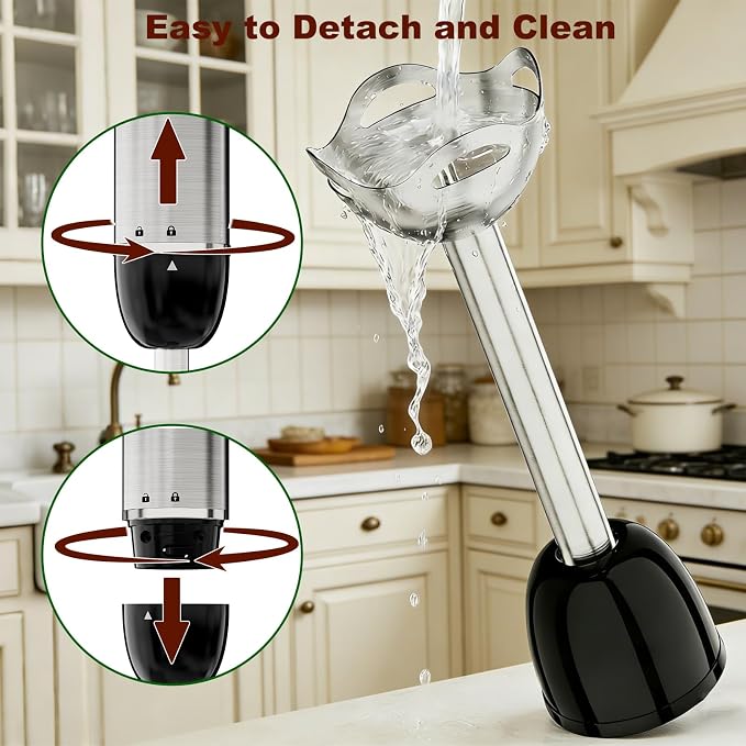 Cordless Immersion Blender Hand Blenders Set,Variable Speed 4 in 1 Stick Emulsifier with Chopper and Whisk for Soup, Baby Food and Smoothies (Black)
