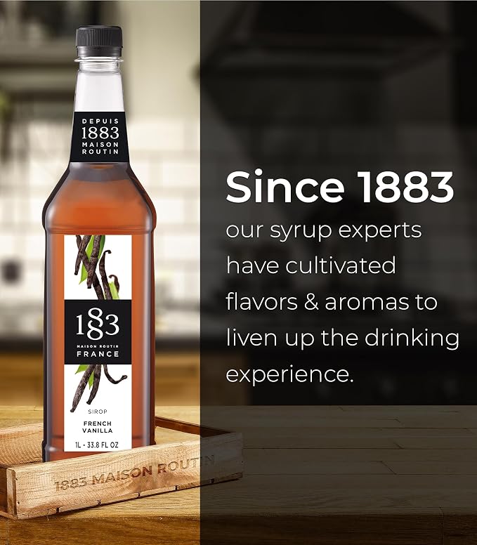 1883 French Vanilla Syrup for Drinks, Made in France, 1 Liter Plastic Bottle